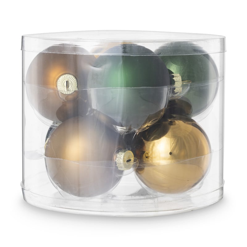 Box met kerstballen - groen - ø7 cm - set van 8